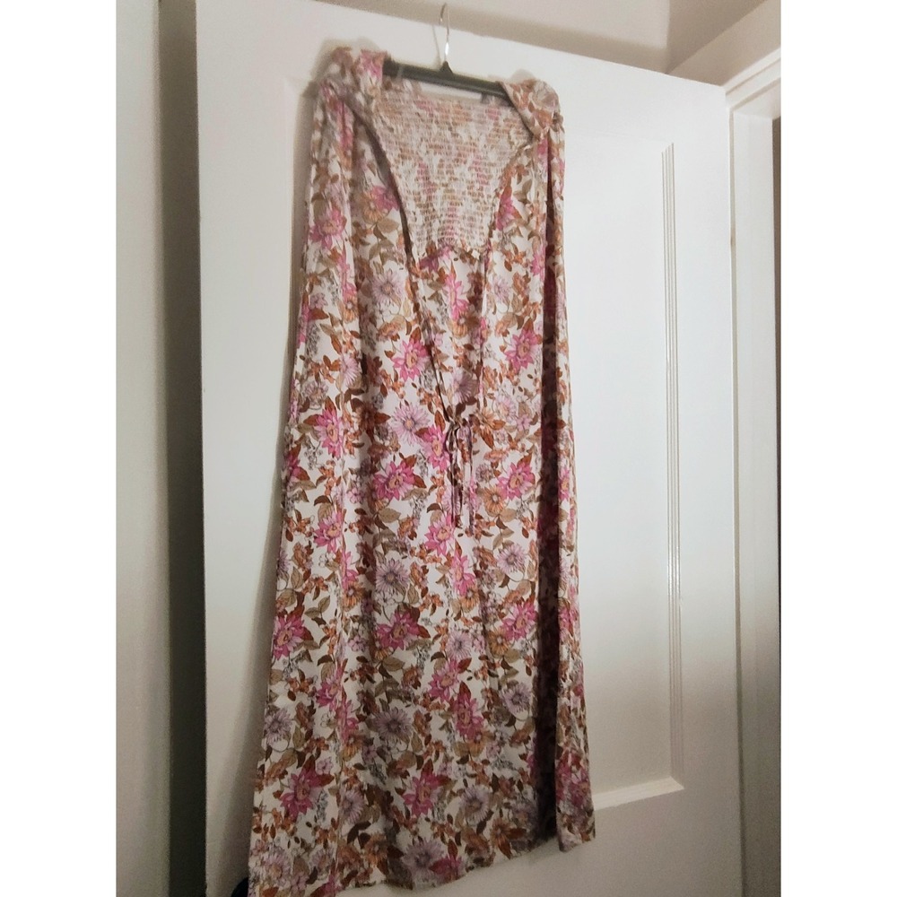 No Comment NY-LA M Floral Smocked Halter Maxi Dress Y2K Boho Rayon - Picture 7 of 8